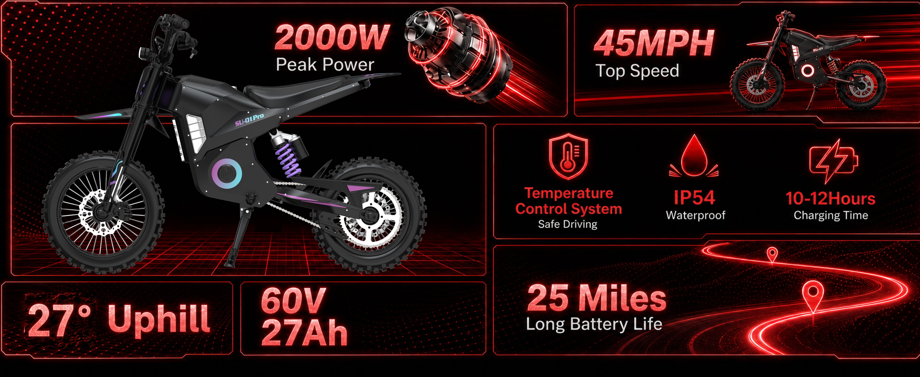 SU-01 Pro 2000W Peak Electric Dirt Bike - A5